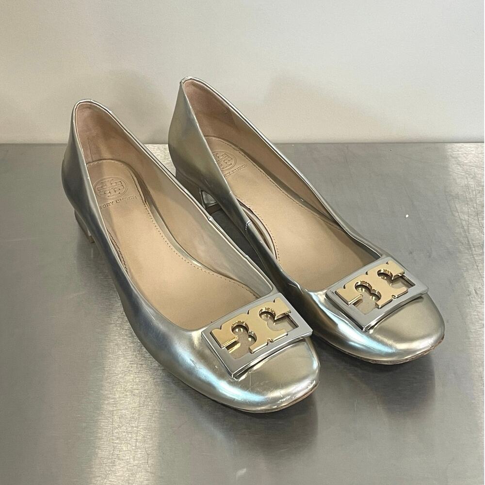 Tory Burch 'Gigi' Block Heel Pump Metallic Gold Womens Size 9